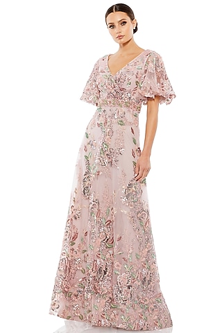 Rose Pink Mesh Floral Embellished Gown by Mac Duggal