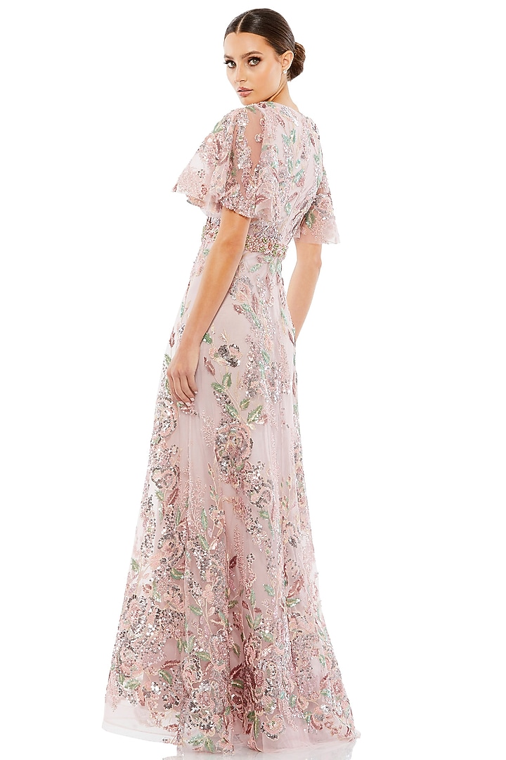 Rose Pink Mesh Floral Embellished Wedding Gown by Mac Duggal at Pernia's Pop Up Shop