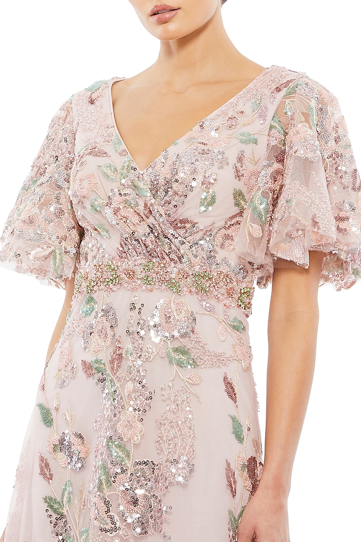 Rose Pink Mesh Floral Embellished Wedding Gown by Mac Duggal at Pernia's Pop Up Shop