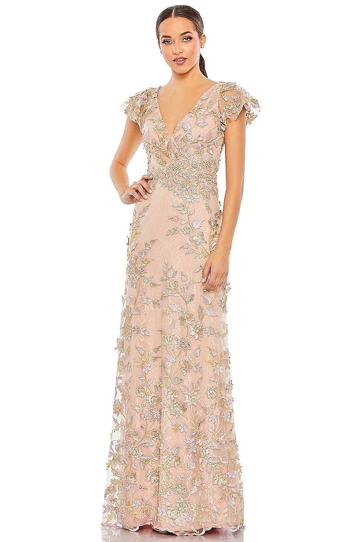 Rose Gold Embroidered Fabric Wedding Gown by Mac Duggal at Pernia's Pop Up Shop