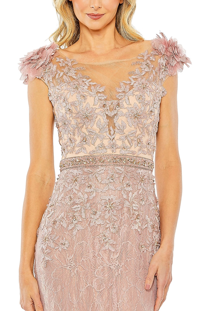 Mocha Embroidered Fabric Trumpet Wedding Gown by Mac Duggal at Pernia's Pop Up Shop