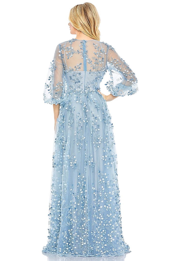 Blue Mesh Embroidered A-Line Gown by Mac Duggal at Pernia's Pop Up Shop 2026