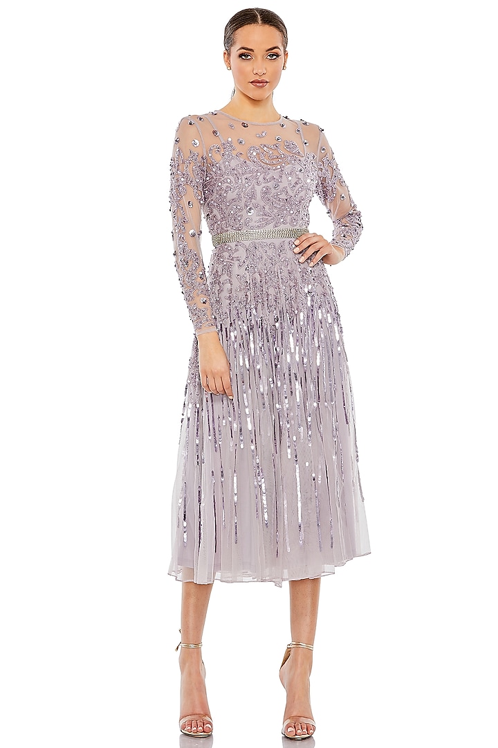 Vintage Lilac Mesh Embroidered Knee-Length Dress by Mac Duggal at Pernia's Pop Up Shop