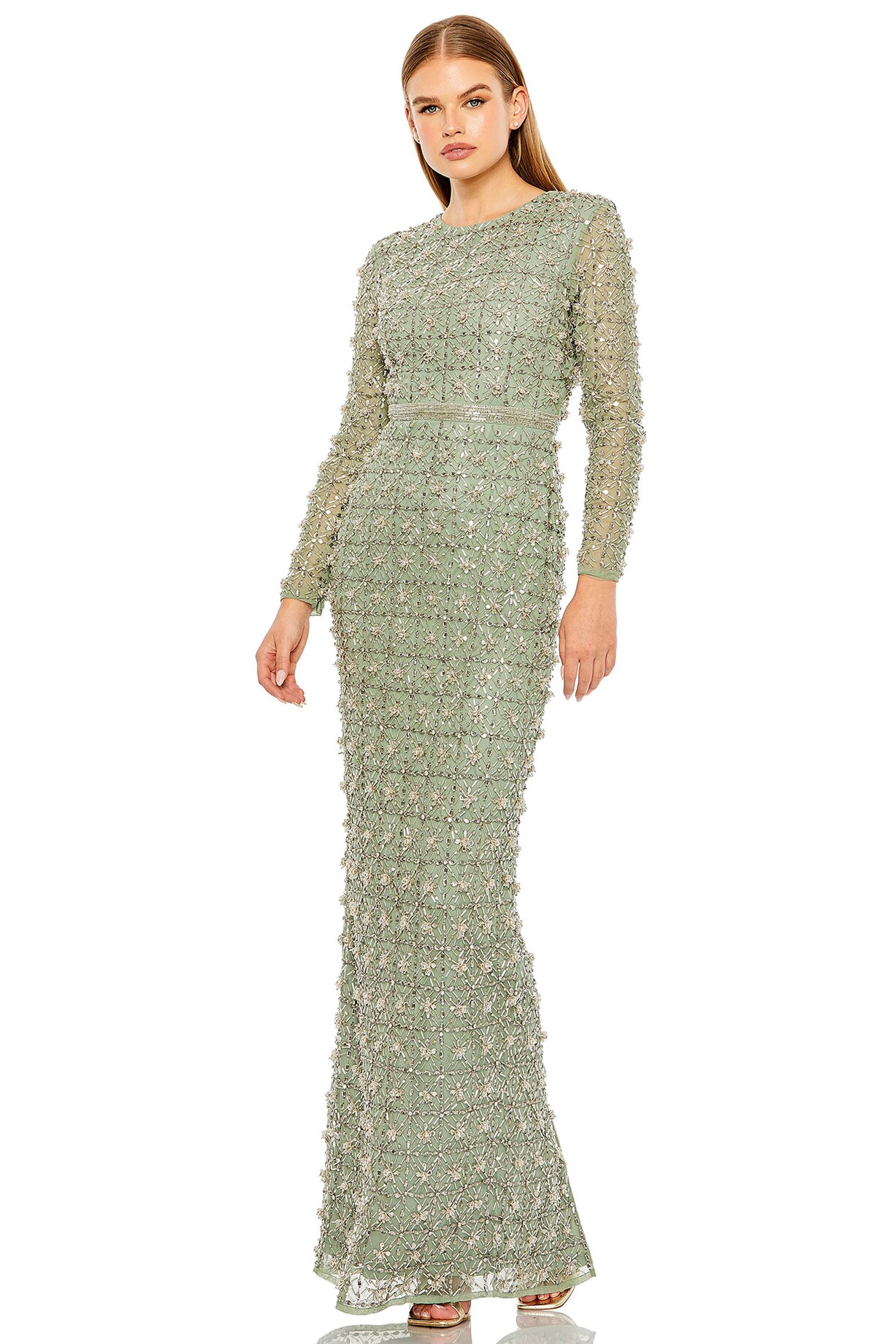 Jade Green Mesh Beads Embroidered Gown by Mac Duggal at Pernia's Pop Up Shop 2026 Jade Green Mesh Beads Embroidered Gown by Mac Duggal at Pernia's Pop Up Shop 2026