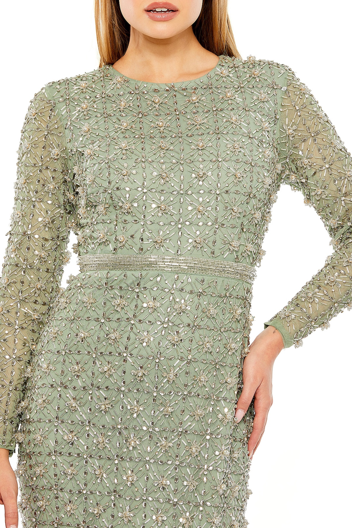 Jade Green Mesh Beads Embroidered Gown by Mac Duggal at Pernia's Pop Up Shop 2026 Jade Green Mesh Beads Embroidered Gown by Mac Duggal at Pernia's Pop Up Shop 2026