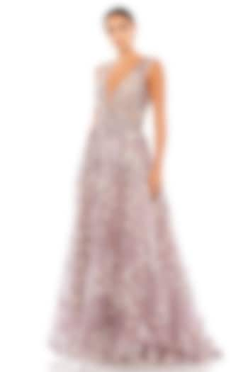 Lilac Net Floral Embroidered Gown by Mac Duggal at Pernia's Pop Up Shop