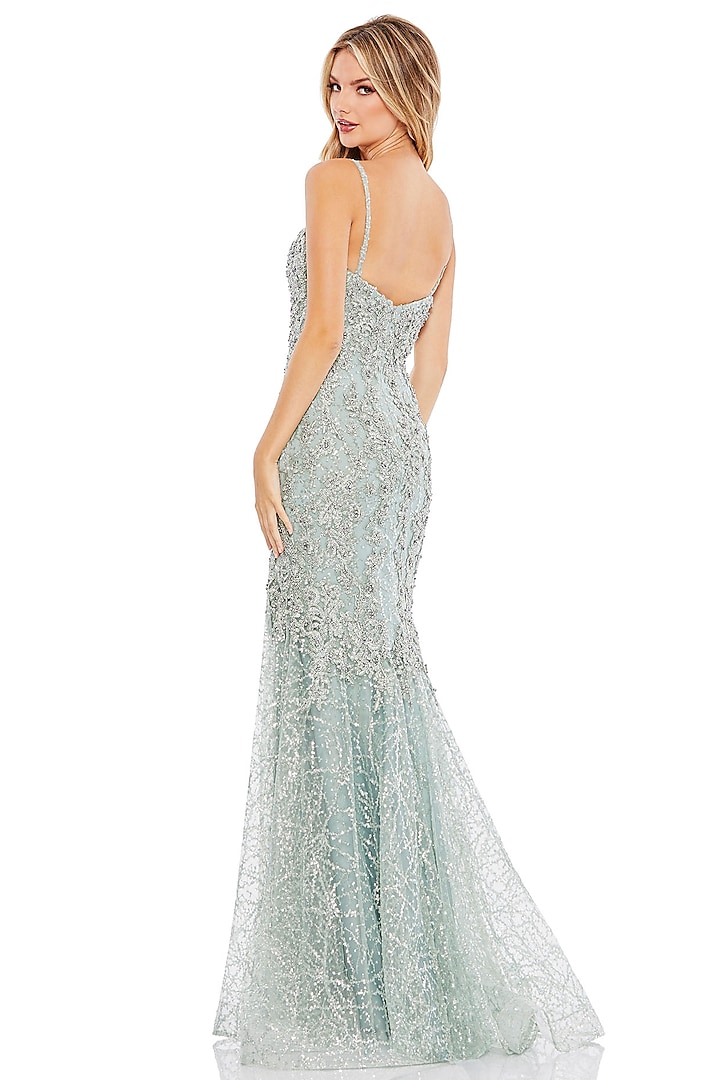 Mint Net Embellished Trumpet Wedding Gown by Mac Duggal at Pernia's Pop Up Shop