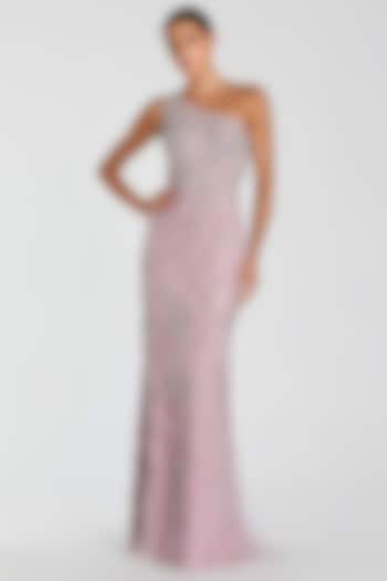 Lilac Polyester Sequin Embellished One-Shoulder Wedding Gown by Mac Duggal at Pernia's Pop Up Shop