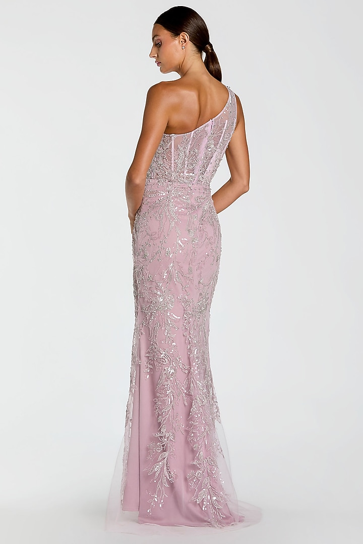 Lilac Polyester Sequin Embellished One-Shoulder Wedding Gown by Mac Duggal at Pernia's Pop Up Shop