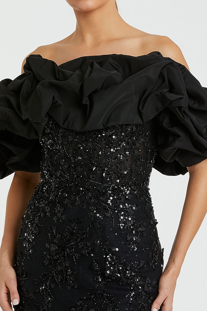Black Polyester Sequin Embellished Off-Shoulder Mermaid Wedding Gown by Mac Duggal at Pernia's Pop Up Shop