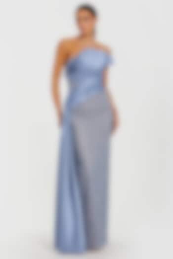 Fusion Blue Polyester Sequin Embellished Draped Wedding Gown by Mac Duggal at Pernia's Pop Up Shop