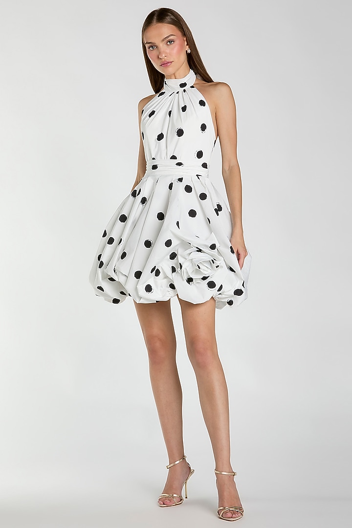 Ivory & Black Satin Polka Dot Mini Cocktail Dress by Mac Duggal at Pernia's Pop Up Shop