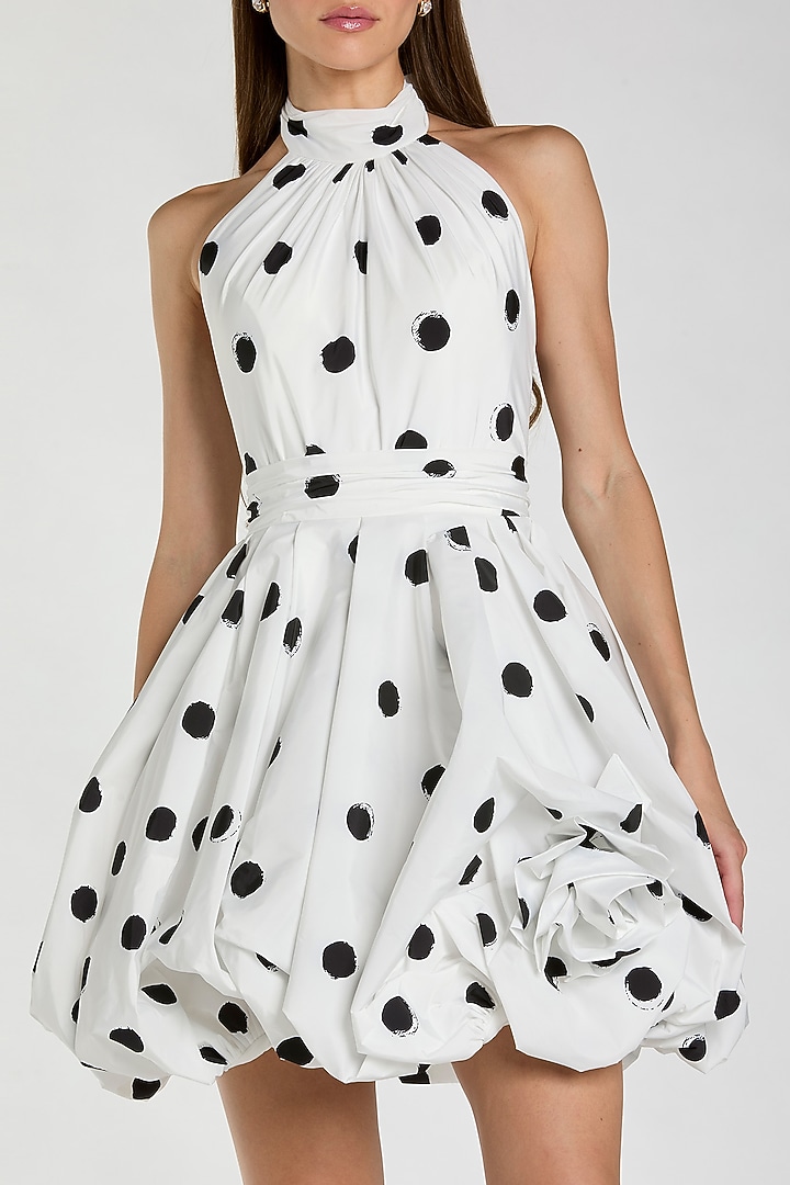 Ivory & Black Satin Polka Dot Mini Cocktail Dress by Mac Duggal at Pernia's Pop Up Shop