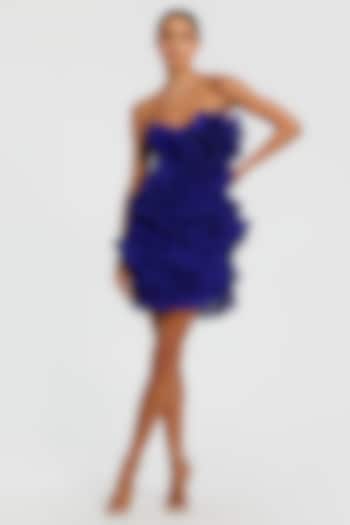 Cobalt Blue Chiffon Ruffled Mini Party Wear Dress by Mac Duggal at Pernia's Pop Up Shop