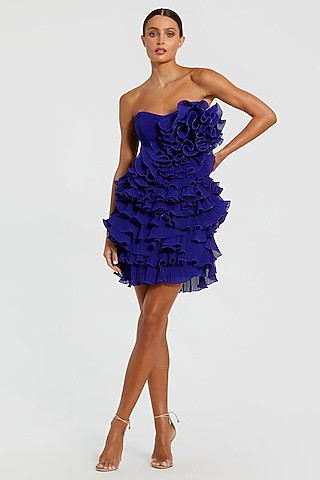 Cobalt Blue Chiffon Ruffled Mini Dress by Mac Duggal