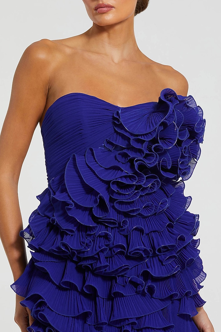 Cobalt Blue Chiffon Ruffled Mini Party Wear Dress by Mac Duggal at Pernia's Pop Up Shop