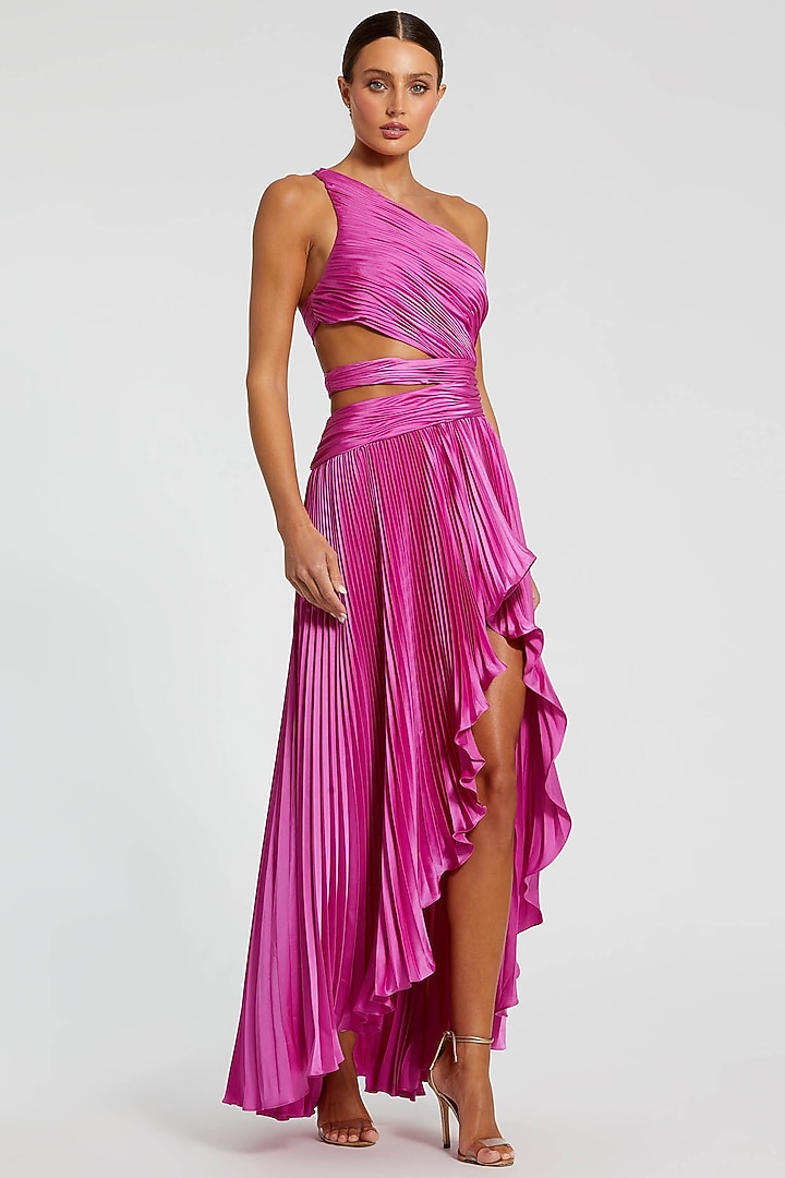 Fuchsia Charmeuse One-Shoulder Ruffled Cocktail Dress by Mac Duggal at Pernia's Pop Up Shop
