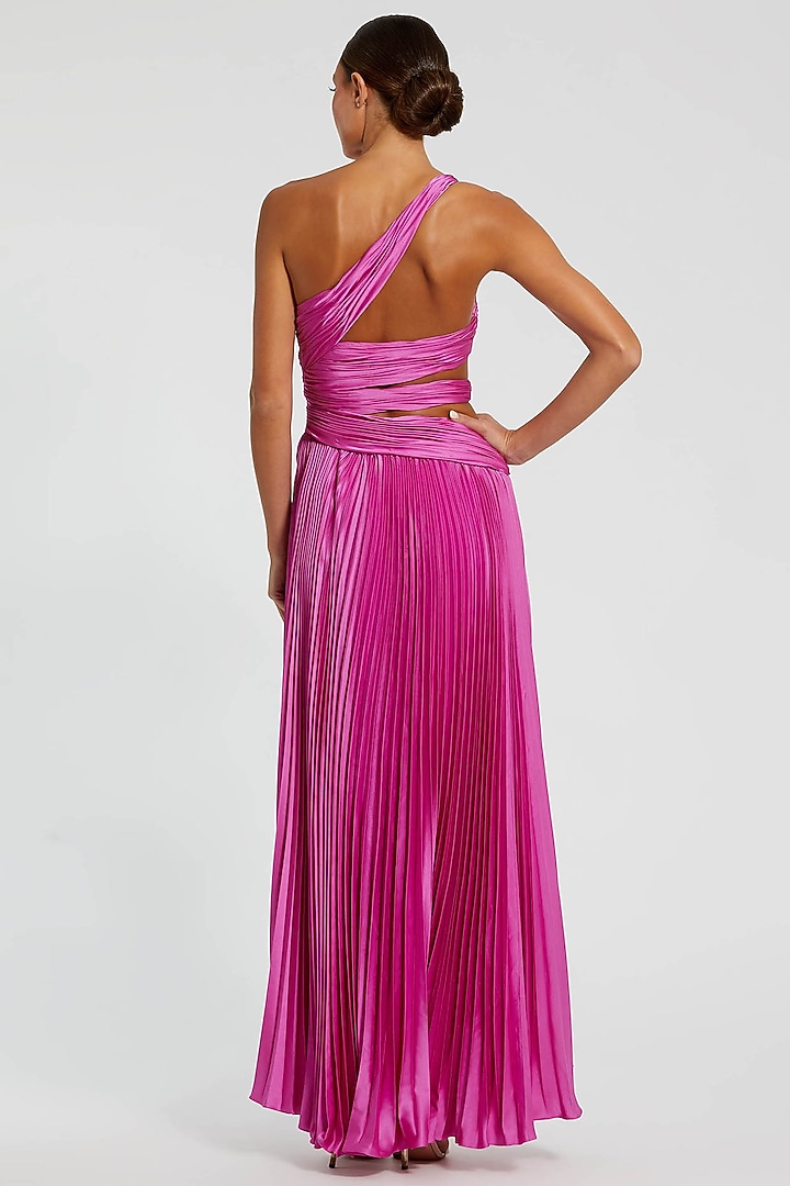 Fuchsia Charmeuse One-Shoulder Ruffled Cocktail Dress by Mac Duggal at Pernia's Pop Up Shop