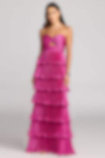 Fuchsia Charmeuse Ruffled Strapless Engagement Gown by Mac Duggal at Pernia's Pop Up Shop