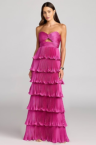 Fuchsia Charmeuse Ruffled Strapless Gown by Mac Duggal