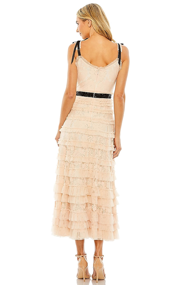 Porcelain Lace & Mesh Ruffled Tiered Midi Cocktail Dress by Mac Duggal at Pernia's Pop Up Shop