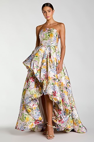 Multi-Colored Polyester Floral Printed Gown by Mac Duggal