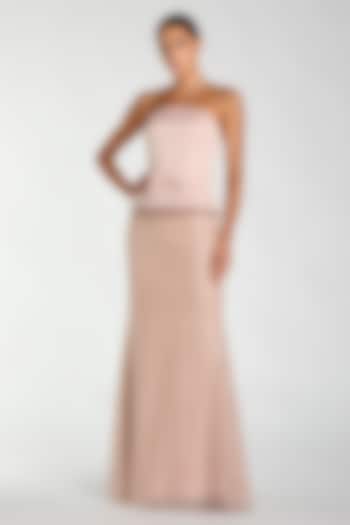 Blush Pink Polyester Embroidered Peplum Wedding Gown by Mac Duggal at Pernia's Pop Up Shop