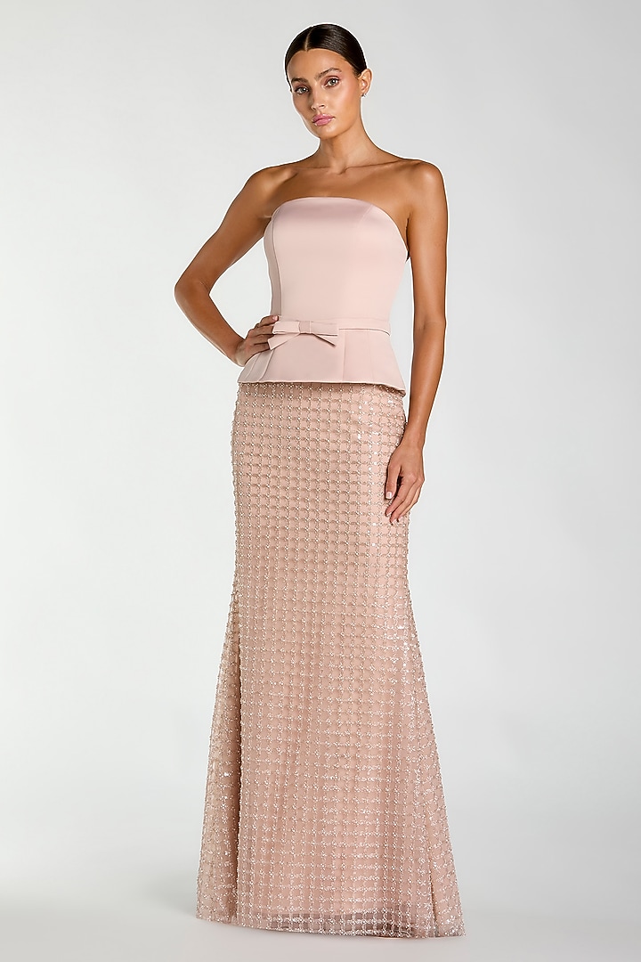 Blush Pink Polyester Embroidered Peplum Wedding Gown by Mac Duggal at Pernia's Pop Up Shop