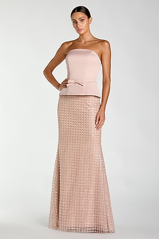 Blush Pink Polyester Embroidered Peplum Gown by Mac Duggal
