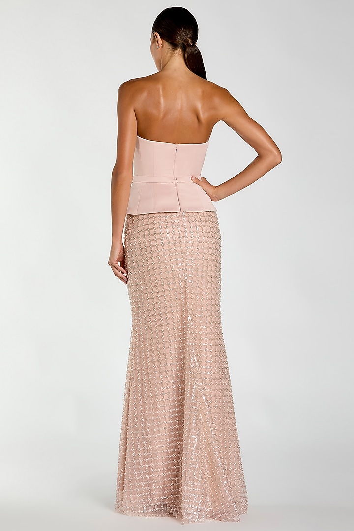 Blush Pink Polyester Embroidered Peplum Wedding Gown by Mac Duggal at Pernia's Pop Up Shop
