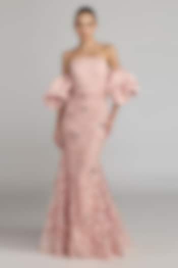 Pink Polyester Off-Shoulder Wedding Gown by Mac Duggal at Pernia's Pop Up Shop