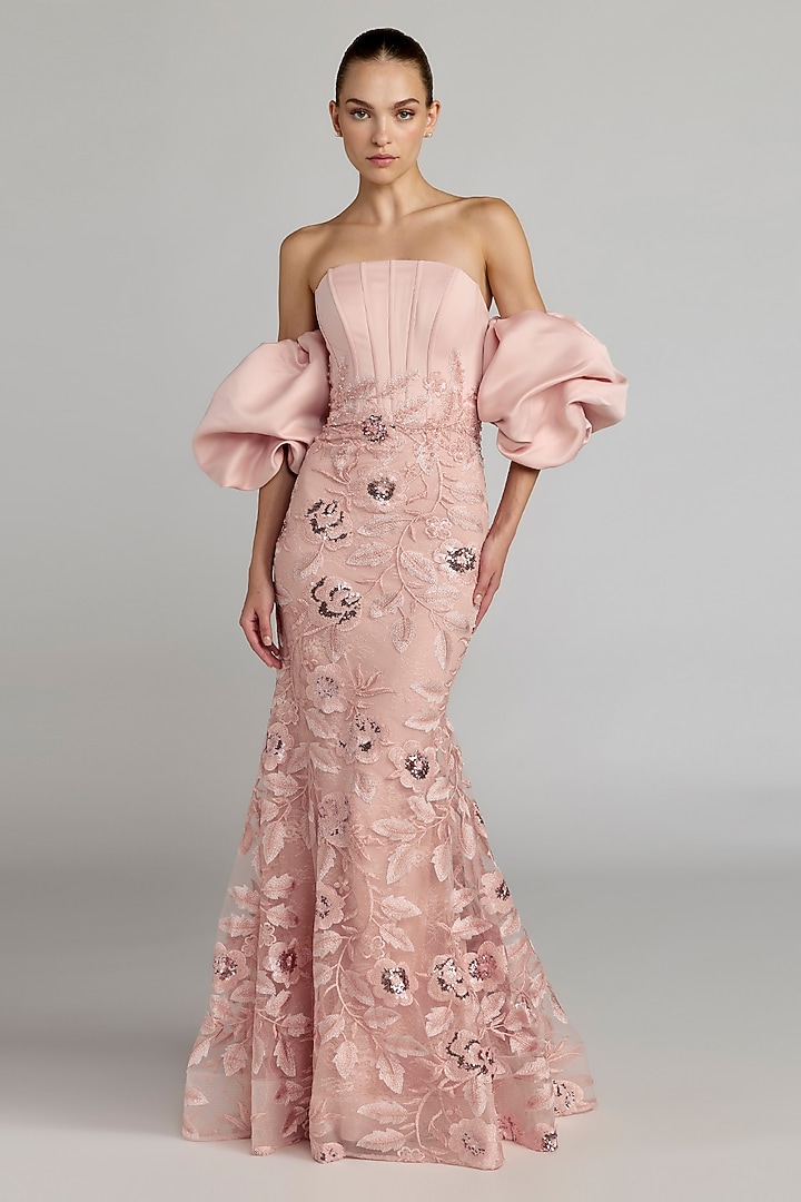 Pink Polyester Off-Shoulder Wedding Gown by Mac Duggal at Pernia's Pop Up Shop
