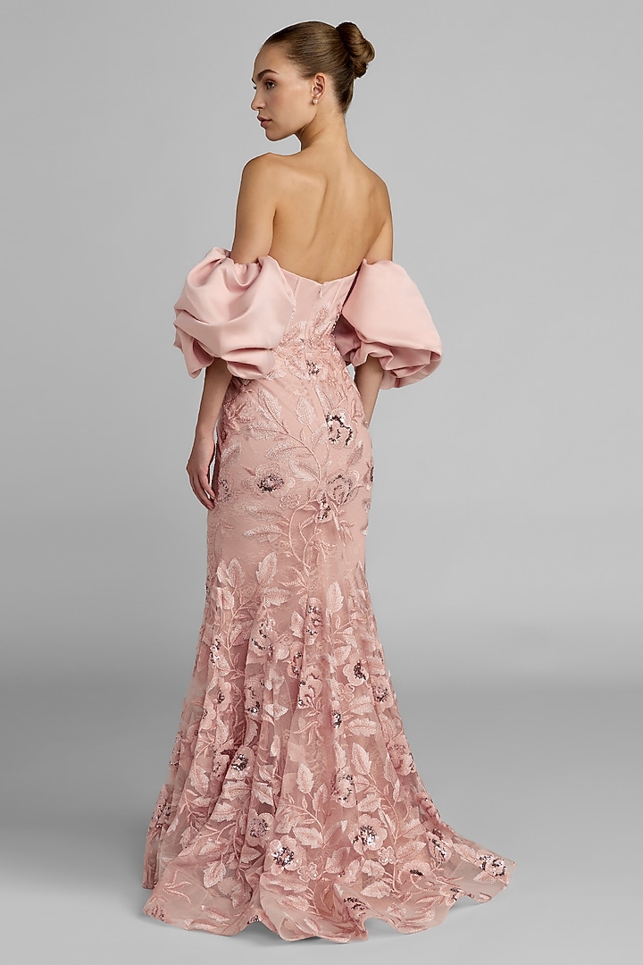 Pink Polyester Off-Shoulder Wedding Gown by Mac Duggal at Pernia's Pop Up Shop