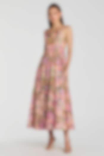 Multi-Colored Polyester Floral Sequins A-line Midi Cocktail Dress by Mac Duggal at Pernia's Pop Up Shop