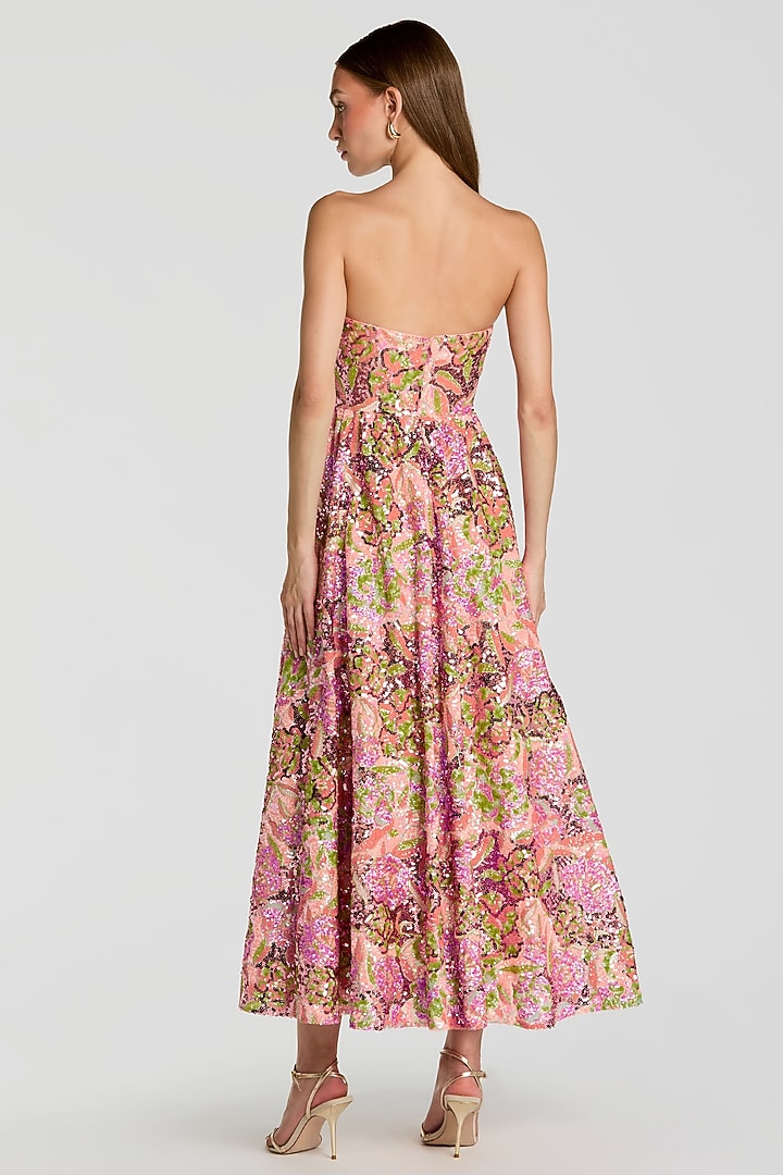 Multi-Colored Polyester Floral Sequins A-line Midi Cocktail Dress by Mac Duggal at Pernia's Pop Up Shop