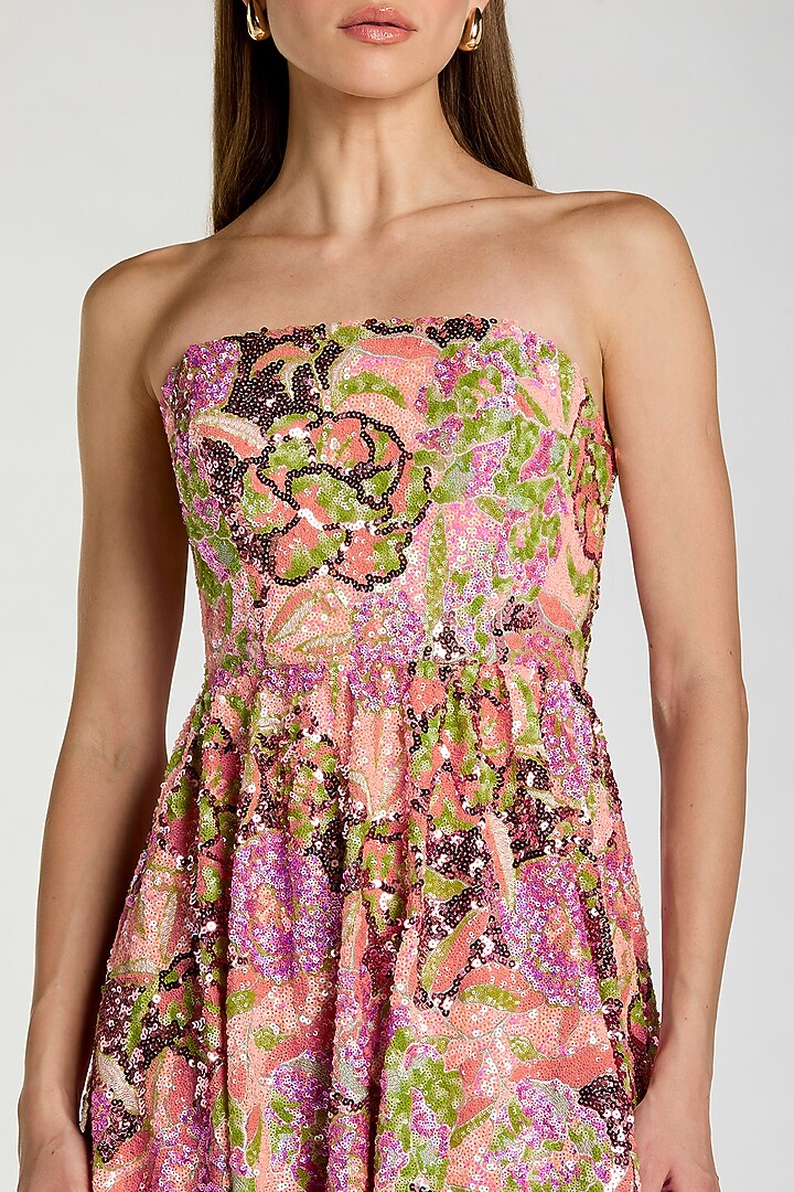 Multi-Colored Polyester Floral Sequins A-line Midi Cocktail Dress by Mac Duggal at Pernia's Pop Up Shop