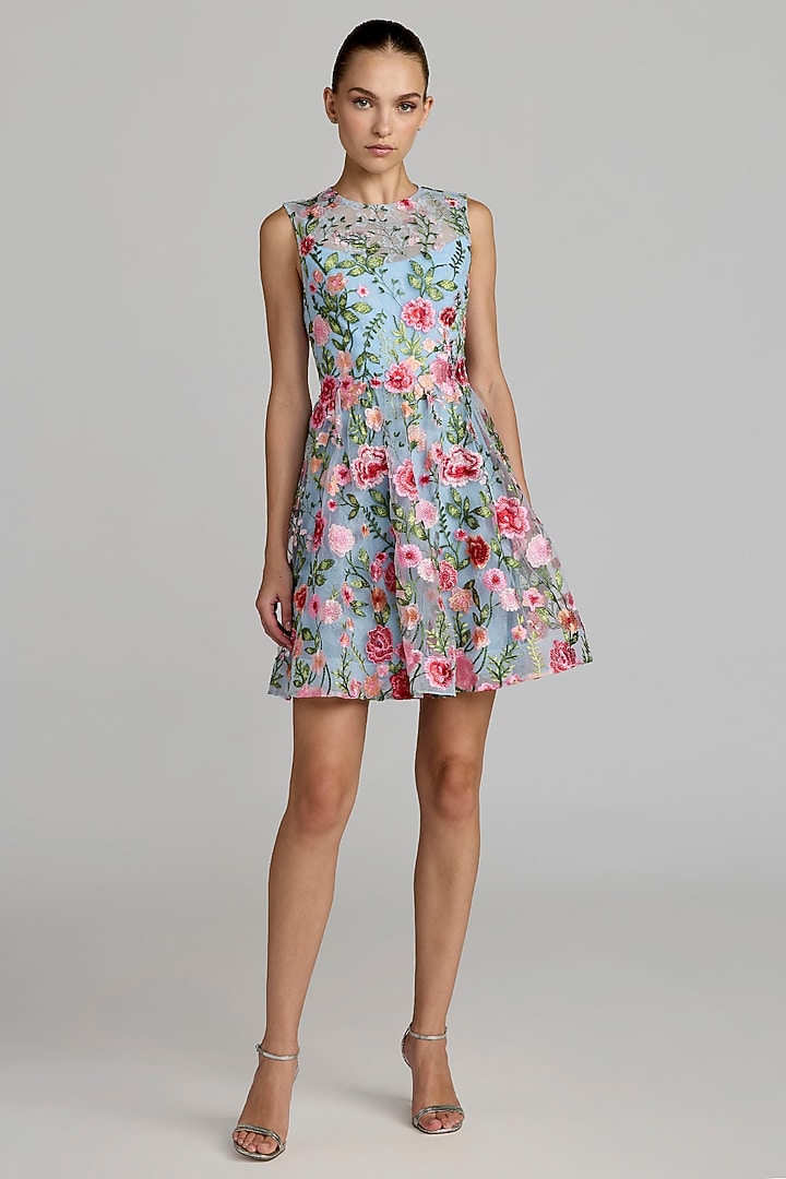 Powder Blue Polyester Embroidered Mini Cocktail Dress by Mac Duggal at Pernia's Pop Up Shop