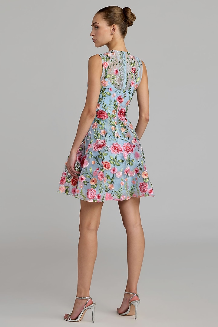 Powder Blue Polyester Embroidered Mini Cocktail Dress by Mac Duggal at Pernia's Pop Up Shop