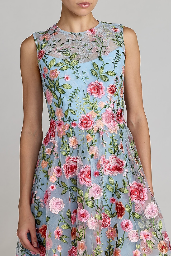 Powder Blue Polyester Embroidered Mini Cocktail Dress by Mac Duggal at Pernia's Pop Up Shop