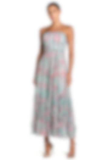 Blue Polyester Floral Printed Ruffle Cocktail Dress by Mac Duggal at Pernia's Pop Up Shop
