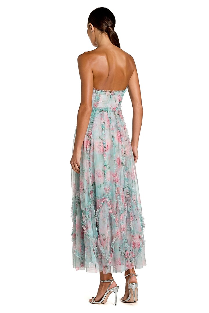 Blue Polyester Floral Printed Ruffle Cocktail Dress by Mac Duggal at Pernia's Pop Up Shop