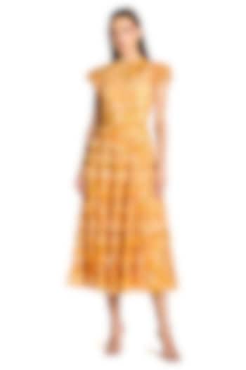 Yellow Polyester Floral Printed Ruffle Cocktail Dress by Mac Duggal at Pernia's Pop Up Shop