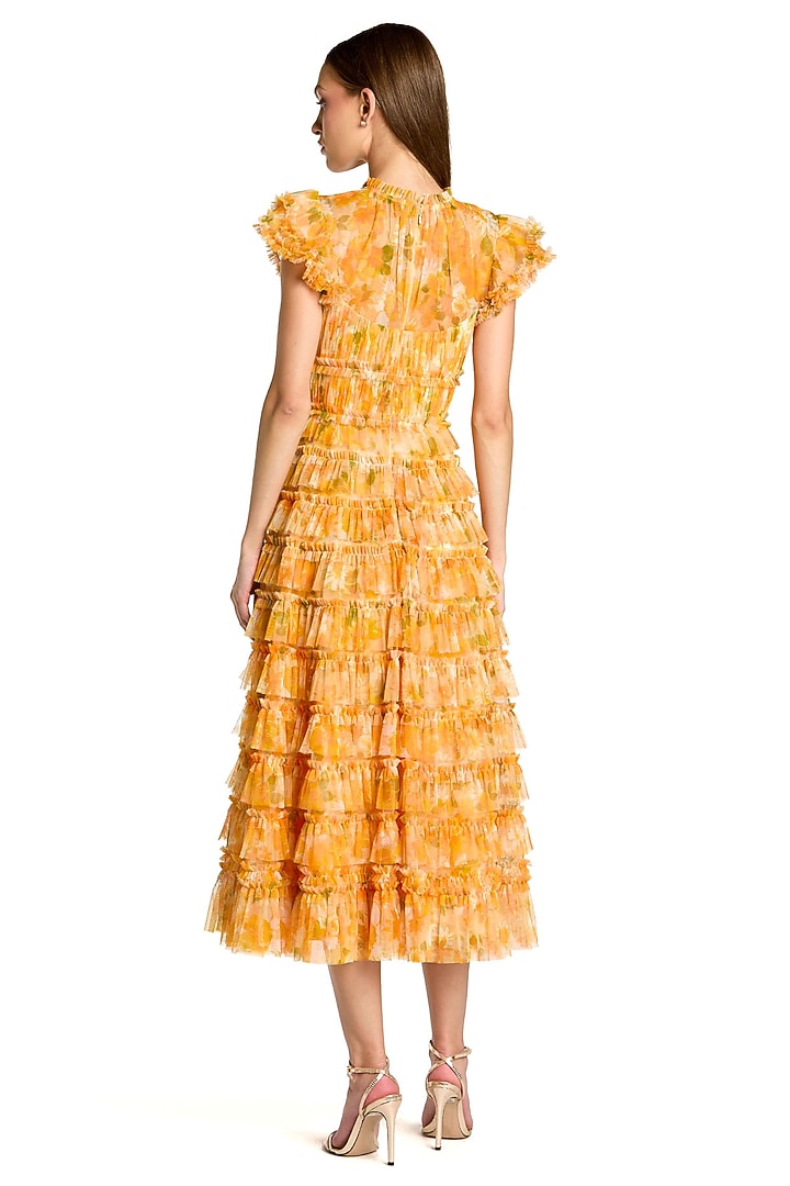 Yellow Polyester Floral Printed Ruffle Cocktail Dress by Mac Duggal at Pernia's Pop Up Shop