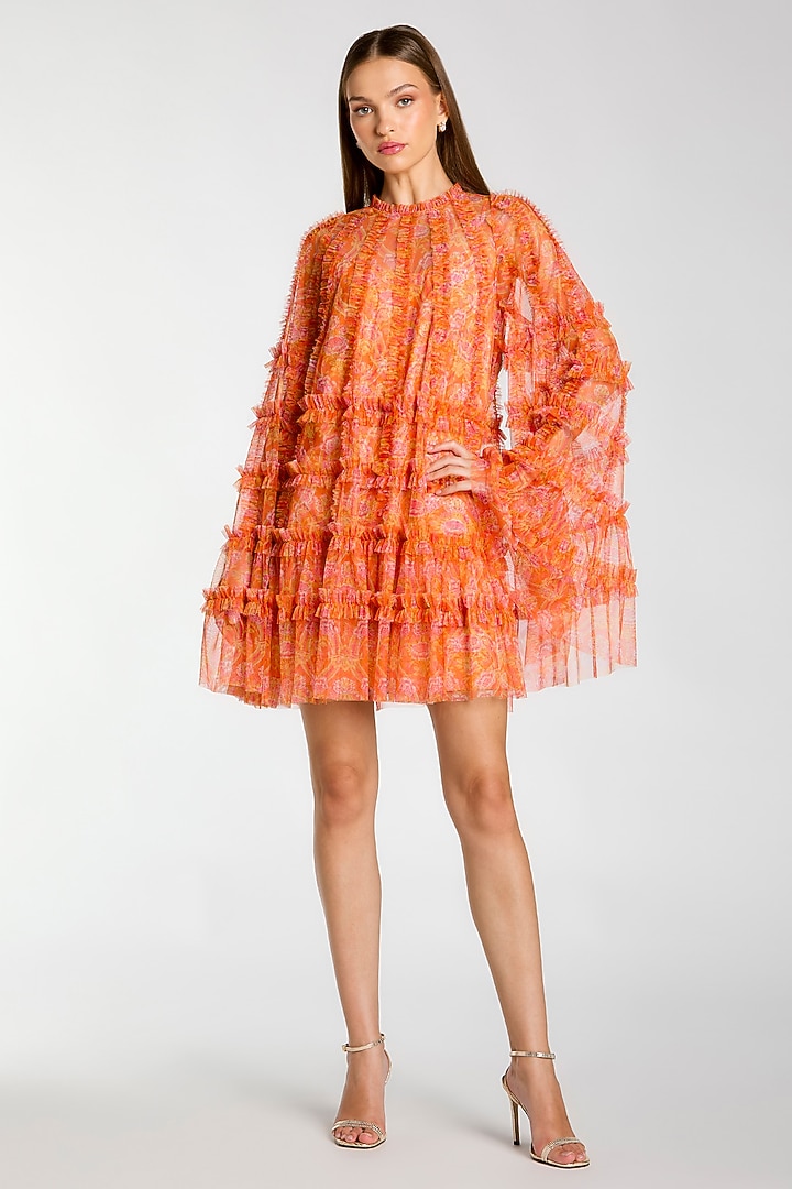 Orange Polyester Tiered Ruffle Mini Cocktail Dress by Mac Duggal at Pernia's Pop Up Shop
