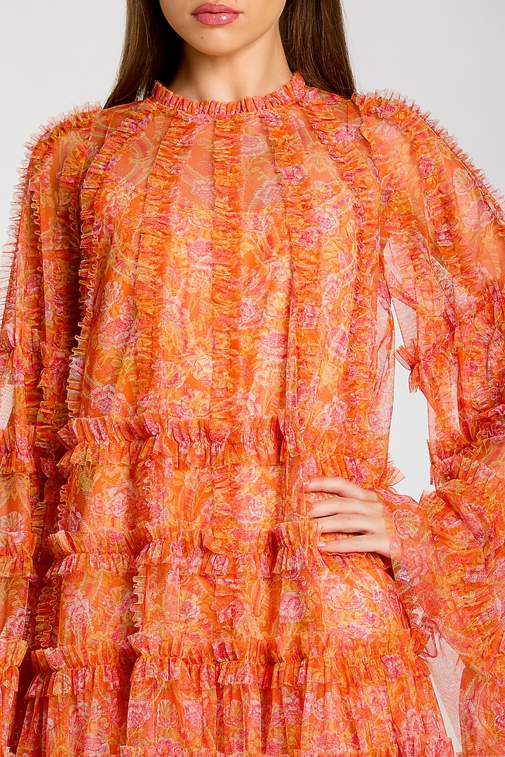 Orange Polyester Tiered Ruffle Mini Cocktail Dress by Mac Duggal at Pernia's Pop Up Shop