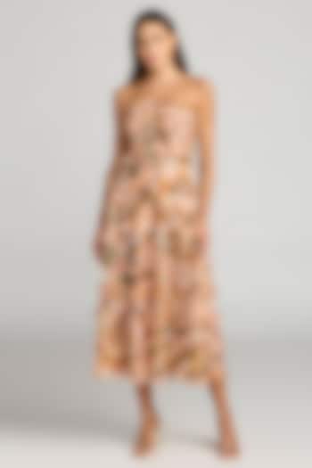 Gold Polyester Floral Printed Sleeveless Cocktail Dress by Mac Duggal at Pernia's Pop Up Shop