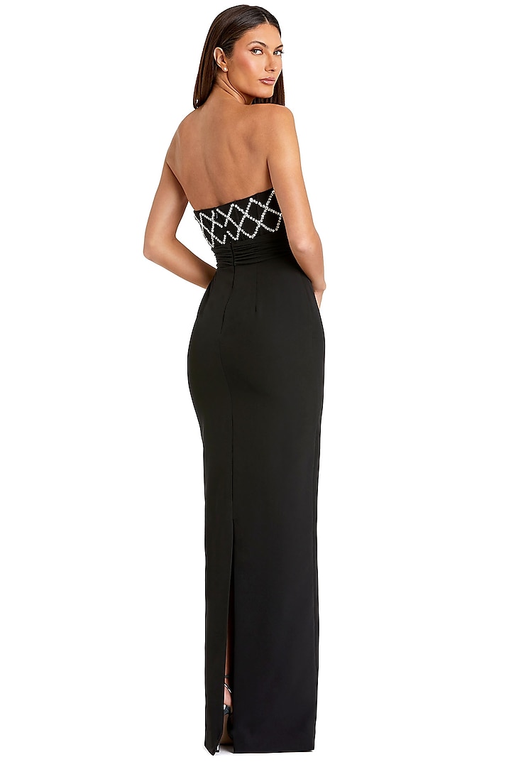 Black Crepe Rhinestone Embellished Strapless Engagement Gown by Mac Duggal at Pernia's Pop Up Shop