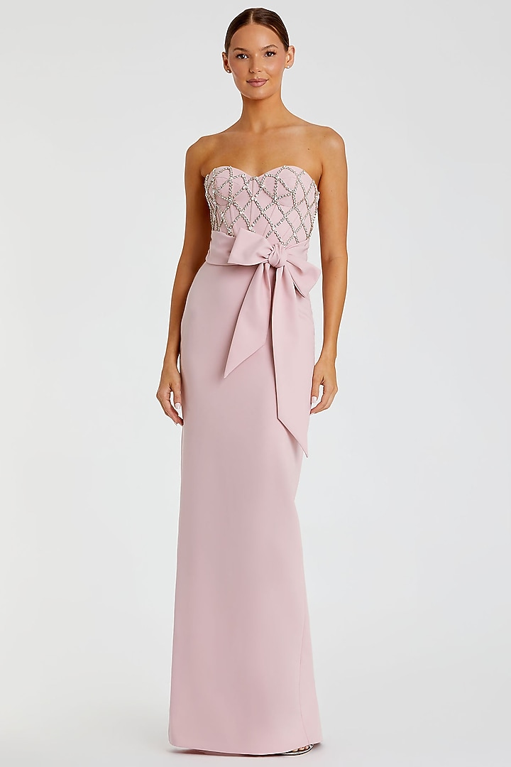 Rose Pink Crepe Rhinestone Embellished Strapless Engagement Gown by Mac Duggal at Pernia's Pop Up Shop