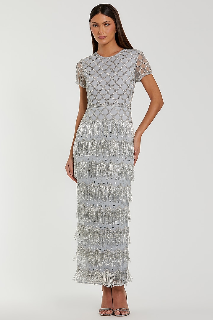 Seafoam Green Mesh Embellished Party Wear Dress by Mac Duggal at Pernia's Pop Up Shop