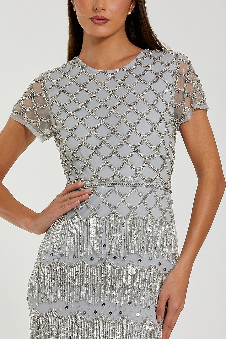 seafoam green party dress Green Beaded Sleeveless Scoop Neck Midi Dress